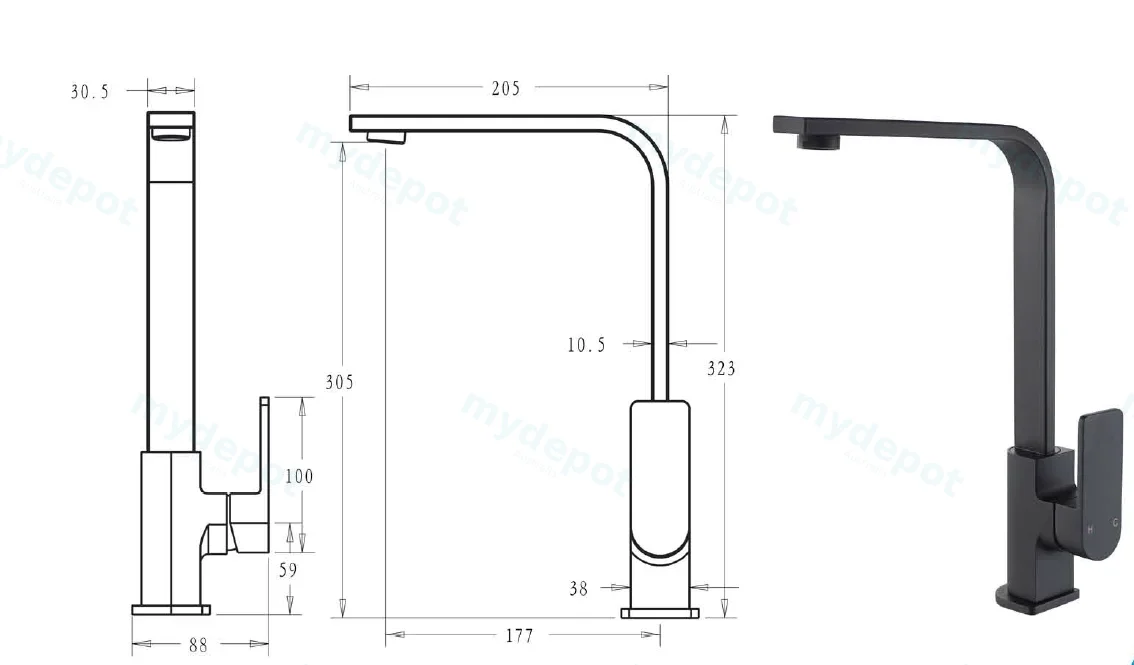 Flores Sink Mixer(Matt Black) view 2