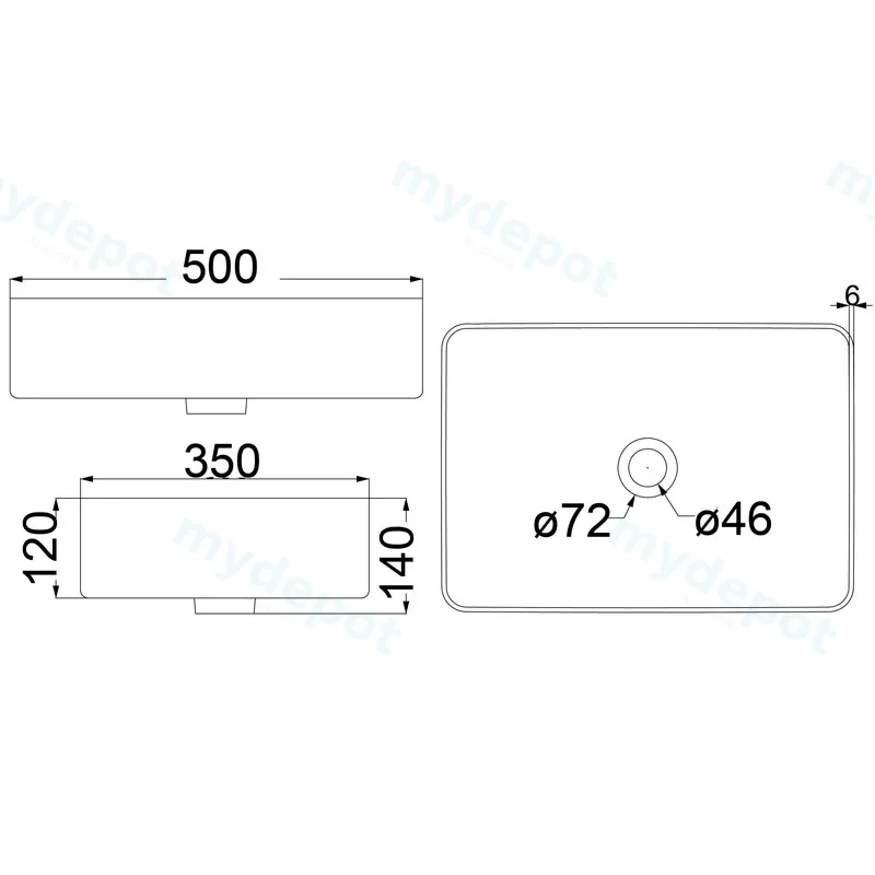 Ikon Ultra Thin Above Counter Basin Gloss White 500x350x140mm  view 2
