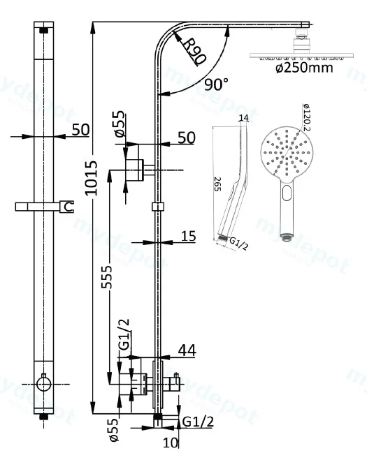 Kara Twin Shower Set Multifunction Round 250mm (Chrome) view 2