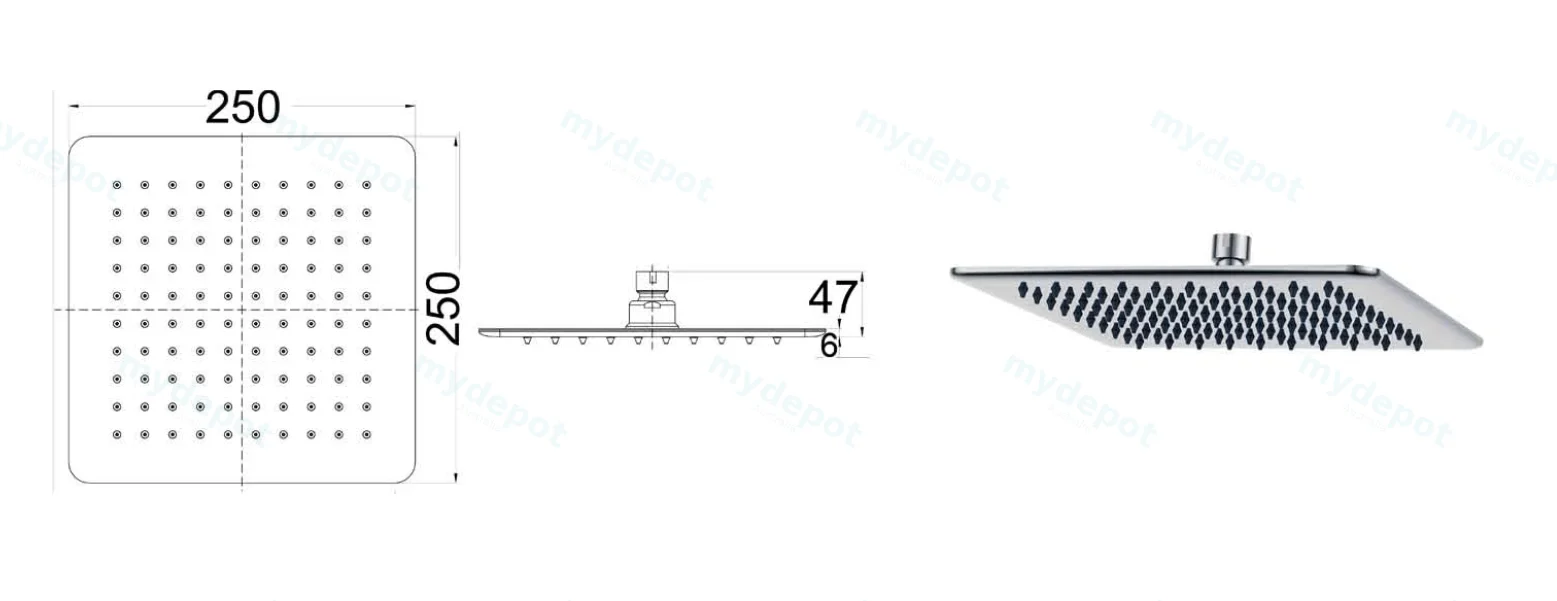 Seto Shower Head Square 250mm(Chrome) view 2
