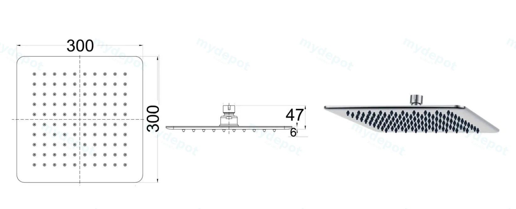 Seto Shower Head Square 300mm(Chrome) view 2