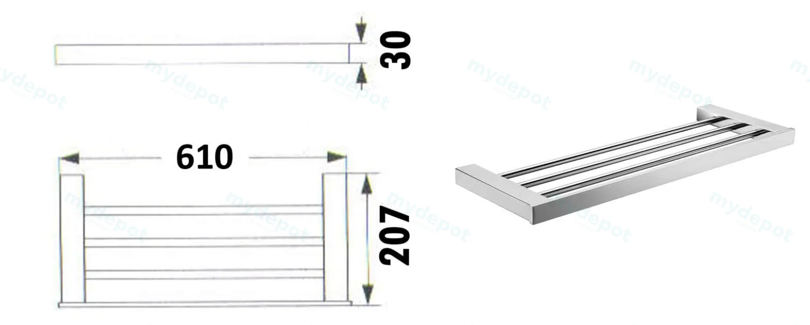 Rosa Towel Rack SS304 Stainless Steel Chrome view 2
