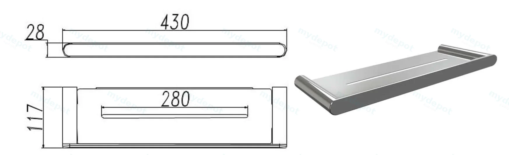 Dove Glass Shelf(Chrome) view 2