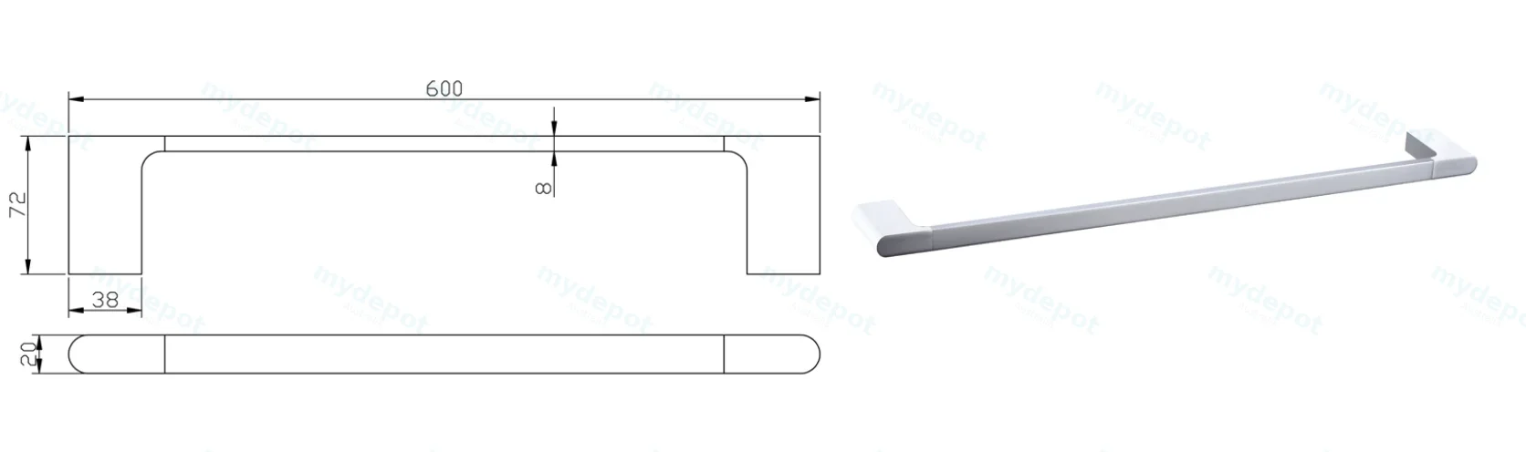 Cora Single Towel Rail 600 mm(Chrome) view 2