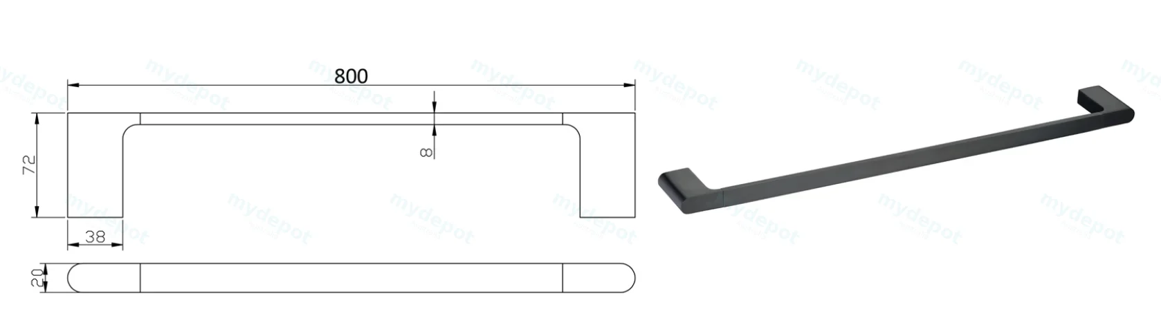 Cora Single Towel Rail 600 mm(Matt Black) view 3