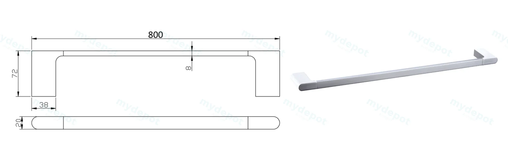 Cora Single Towel Rail 800 mm(Chrome) view 2
