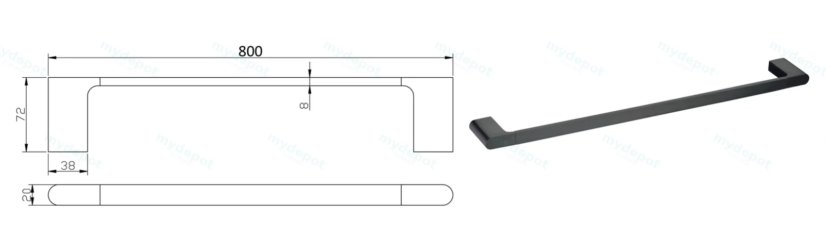 Cora Single Towel Rail 800 mm(Matt Black) view 2