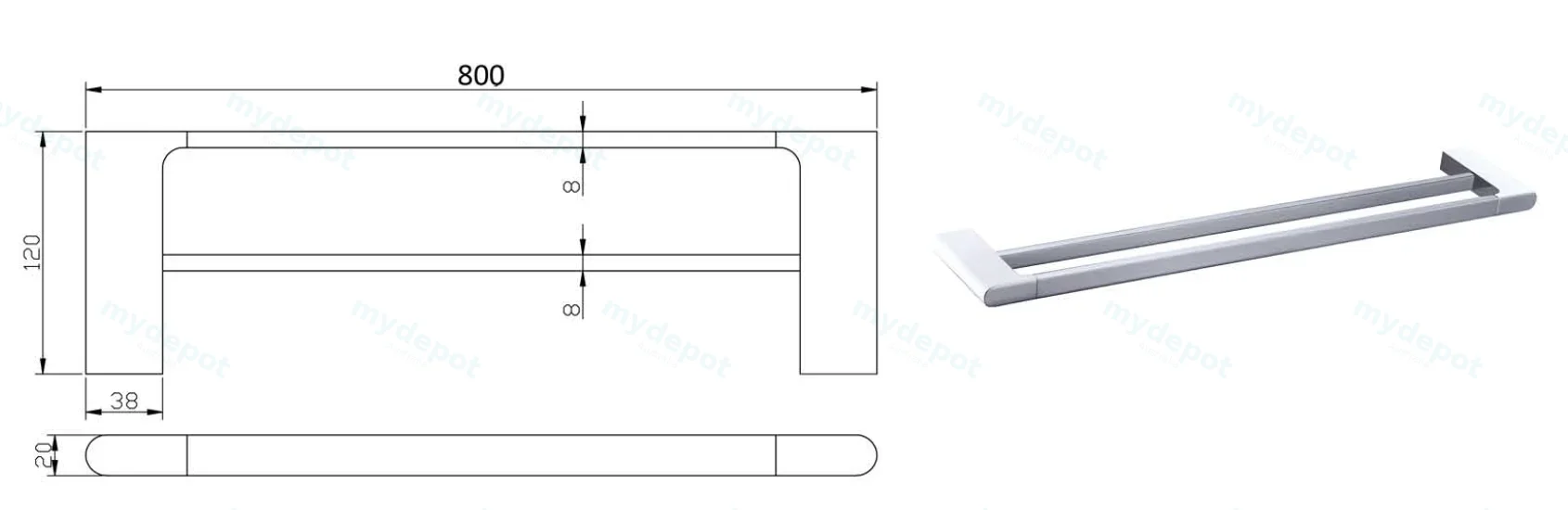 Cora Double Towel Rail 800 mm(Chrome) view 2