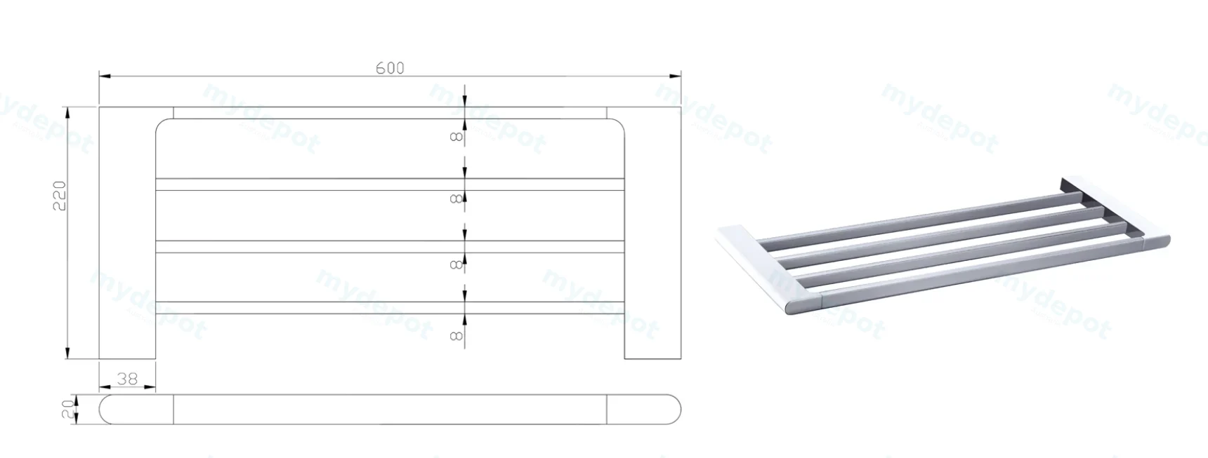 Cora Towel Shelf 600 mm(Chrome) view 2