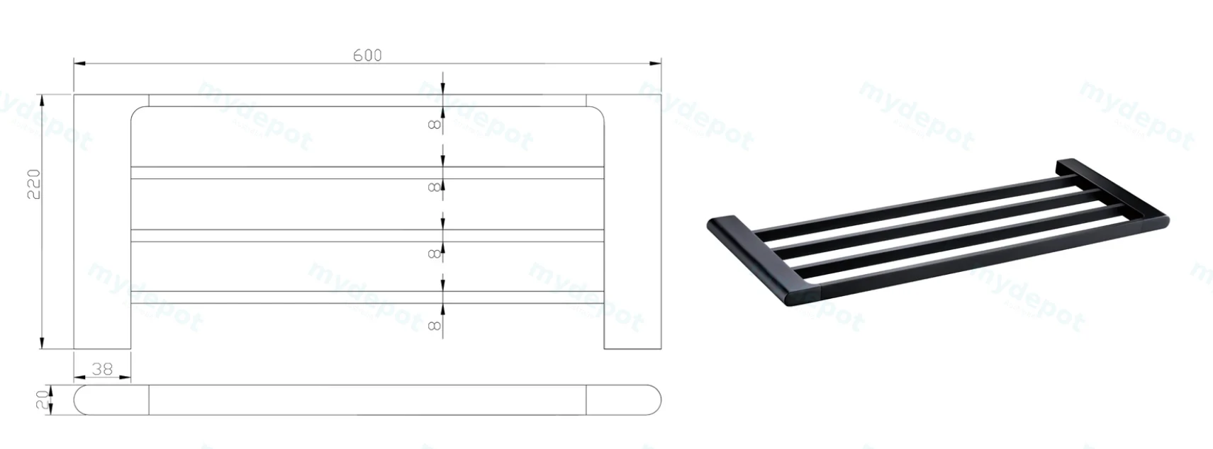 Cora Towel Shelf 600 mm(Matt Black) view 2