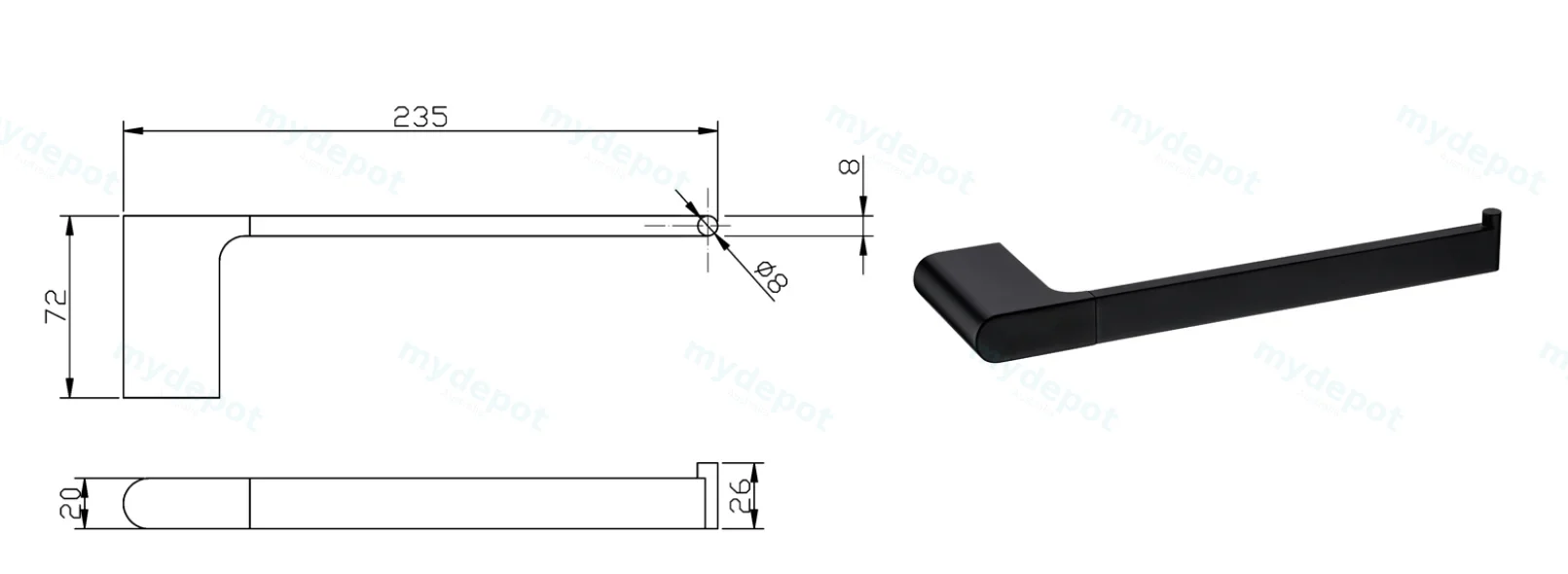 Cora Towel Bar(Matt Black) view 2