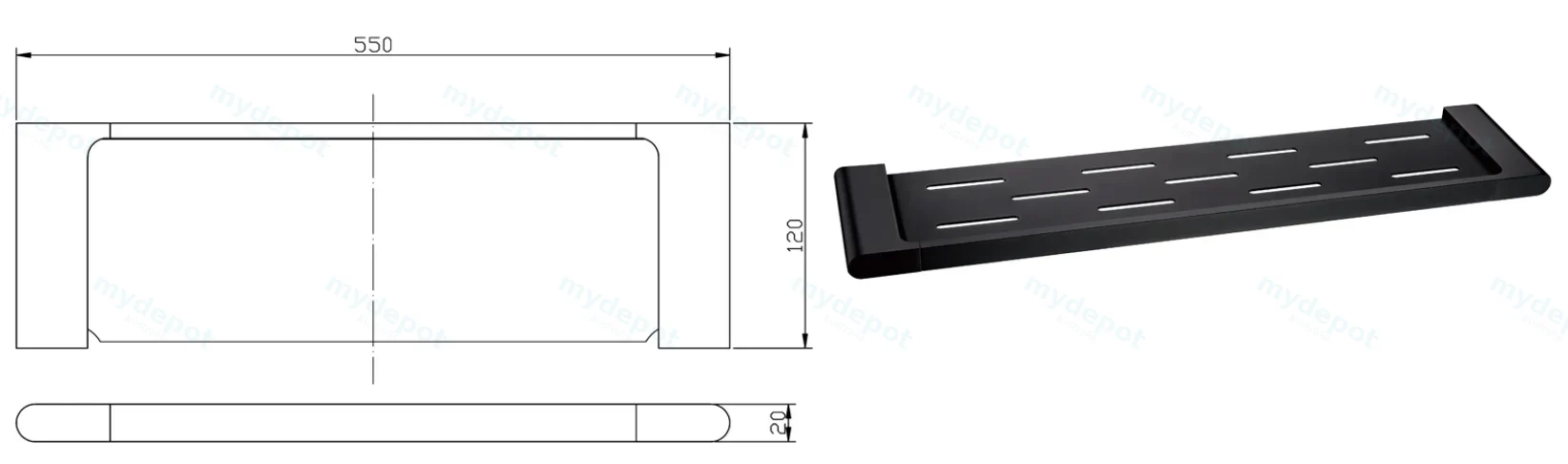 Cora Cosmetic Shelf(Matt Black) view 2