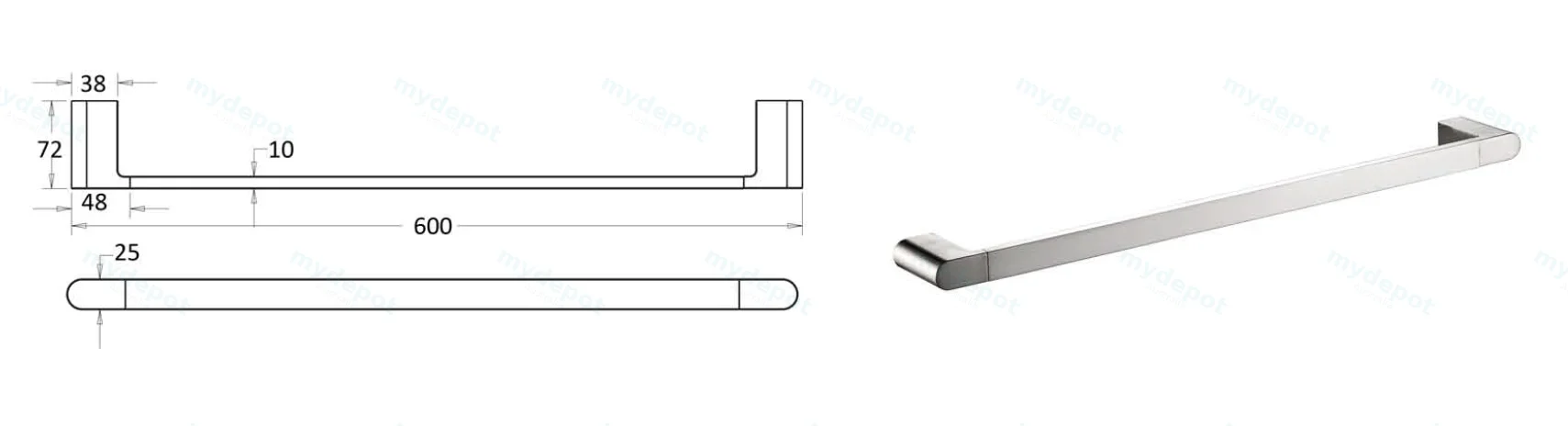 Flores Single Towel Rail 600 mm(Brushed Nickel) view 2
