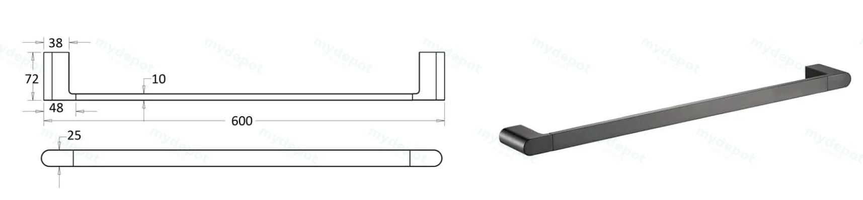 Flores Single Towel Rail 600 mm(Gunmetal) view 2