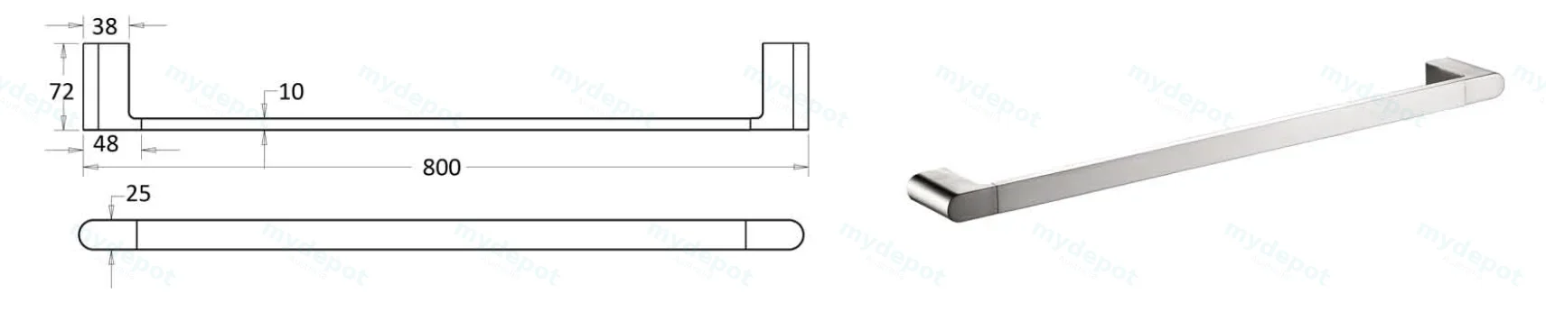Flores Single Towel Rail 800 mm(Brushed Nickel) view 2