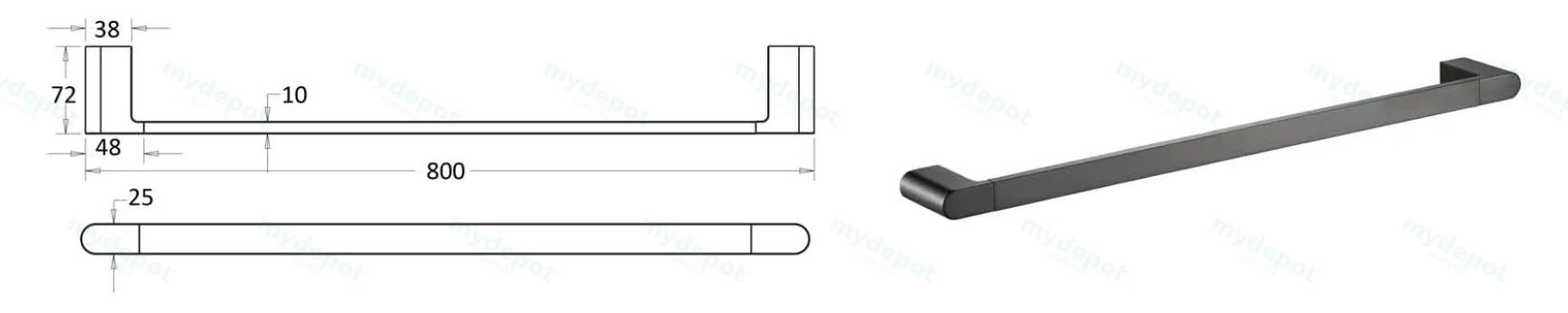 Flores Single Towel Rail 800 mm(Gunmetal) view 2