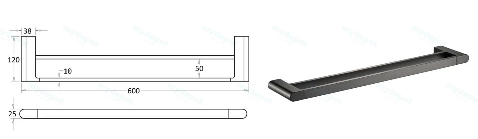 Flores Double Towel Rail 600 mm(Gunmetal) view 2