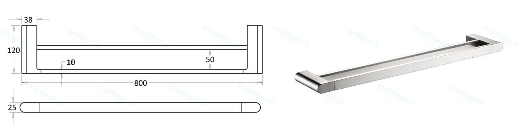 Flores Double Towel Rail 800 mm(Brushed Nickel) view 2