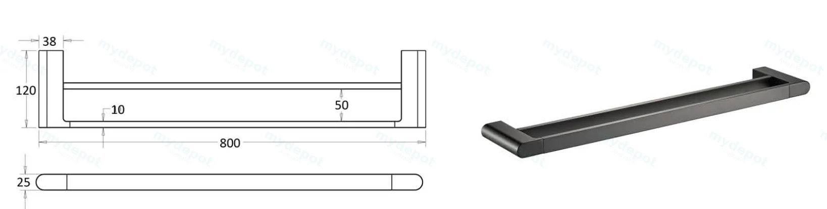 Flores Double Towel Rail 800 mm(Gunmetal) view 2