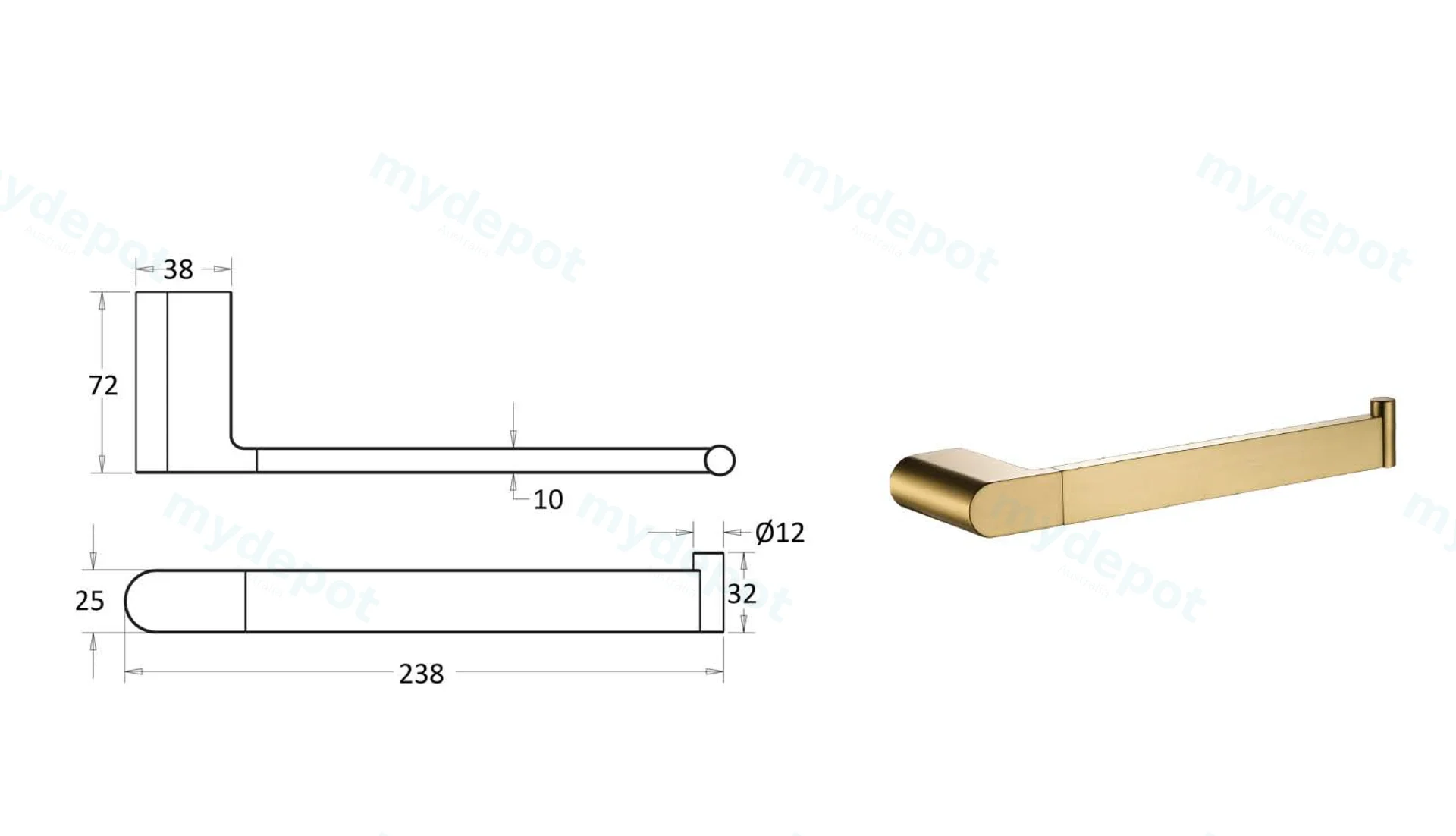 Flores Towel Bar(Brushed Gold) view 2