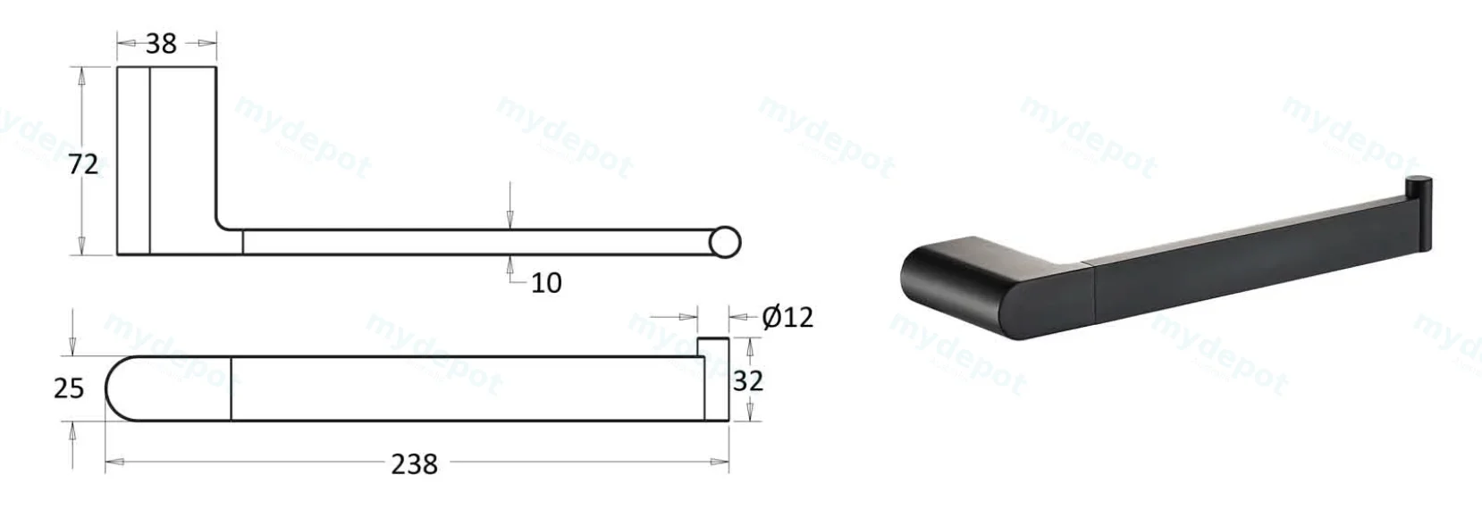 Flores Towel Bar(Matt Black) view 2