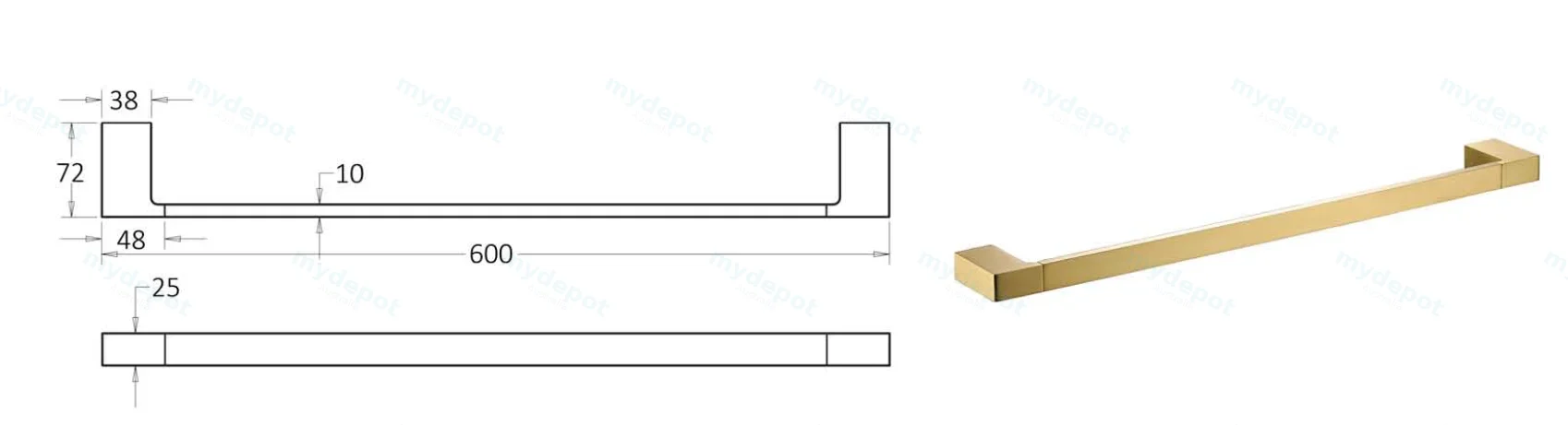 Ceram Single Towel Rail 600 mm(Brushed Gold) view 2
