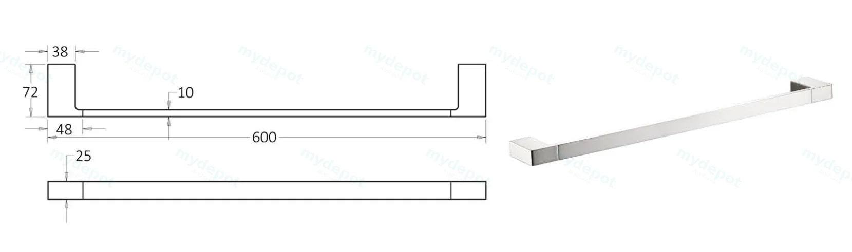 Ceram Single Towel Rail 600 mm(Brushed Nickel) view 2