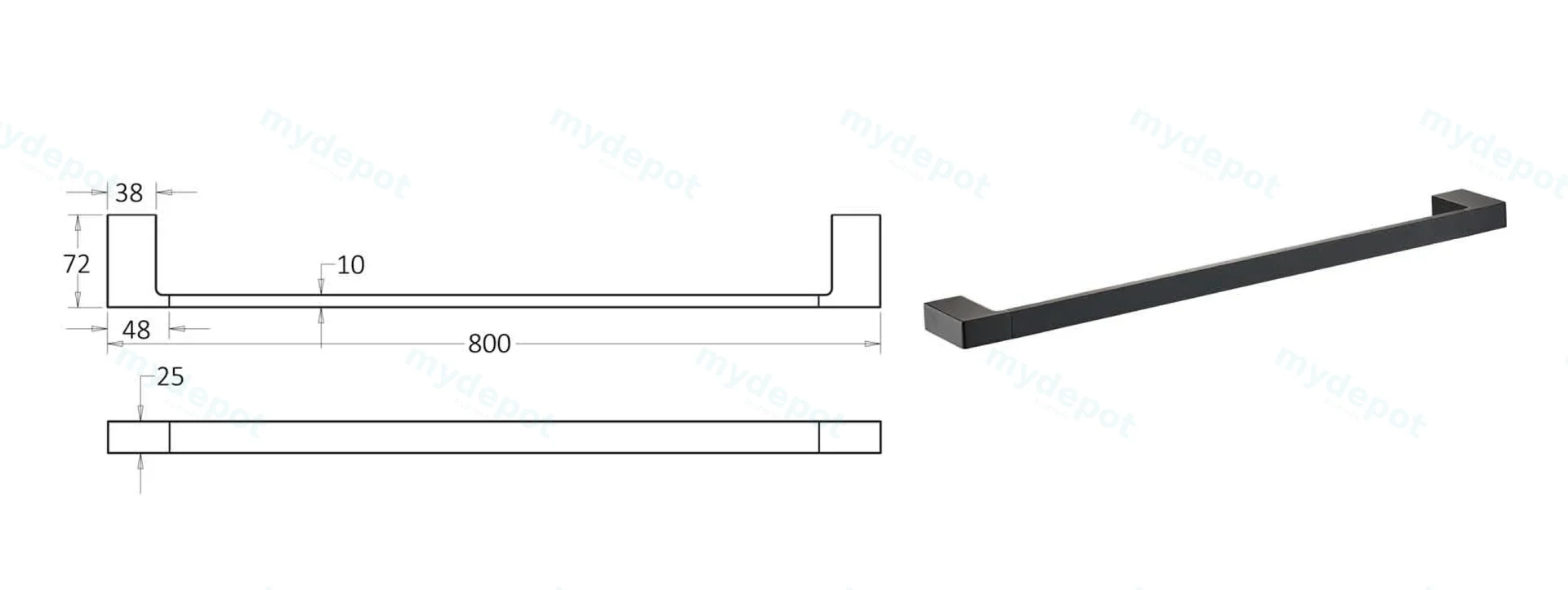 Ceram Single Towel Rail 800 mm(Matt Black) view 2
