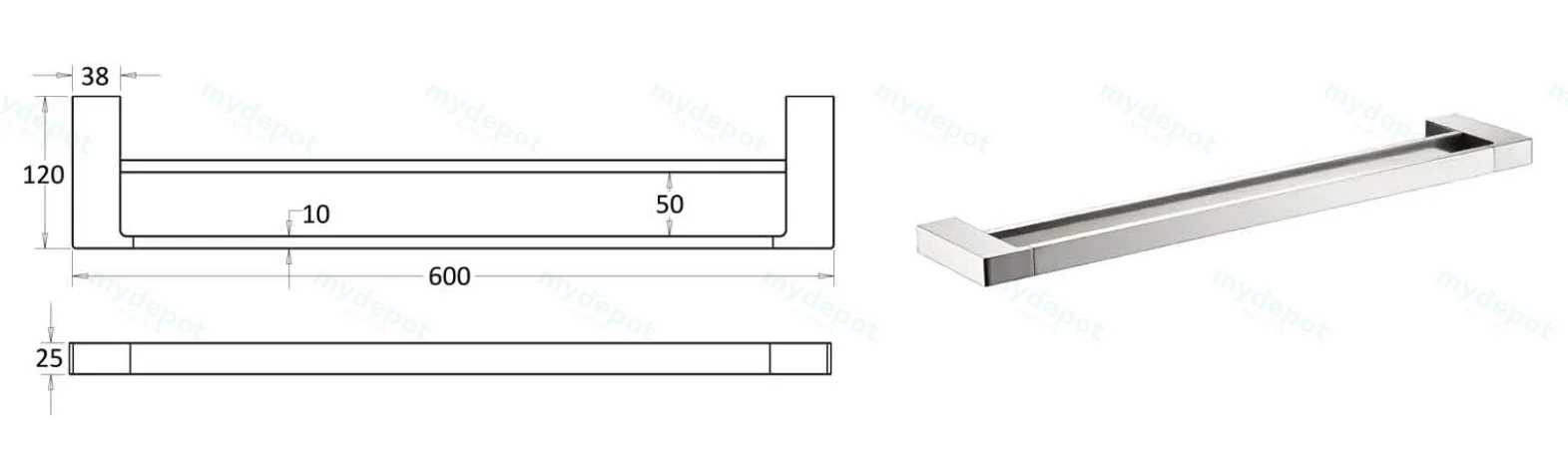 Ceram Double Towel Rail 600 mm(Brushed Nickel) view 2