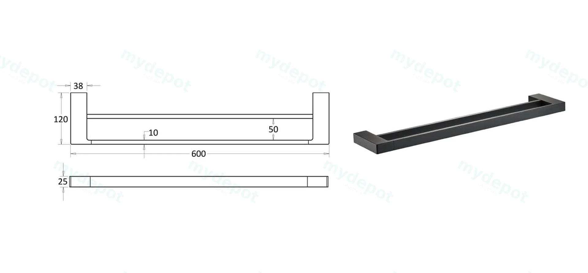 Ceram Double Towel Rail 600 mm(Matt Black) view 2