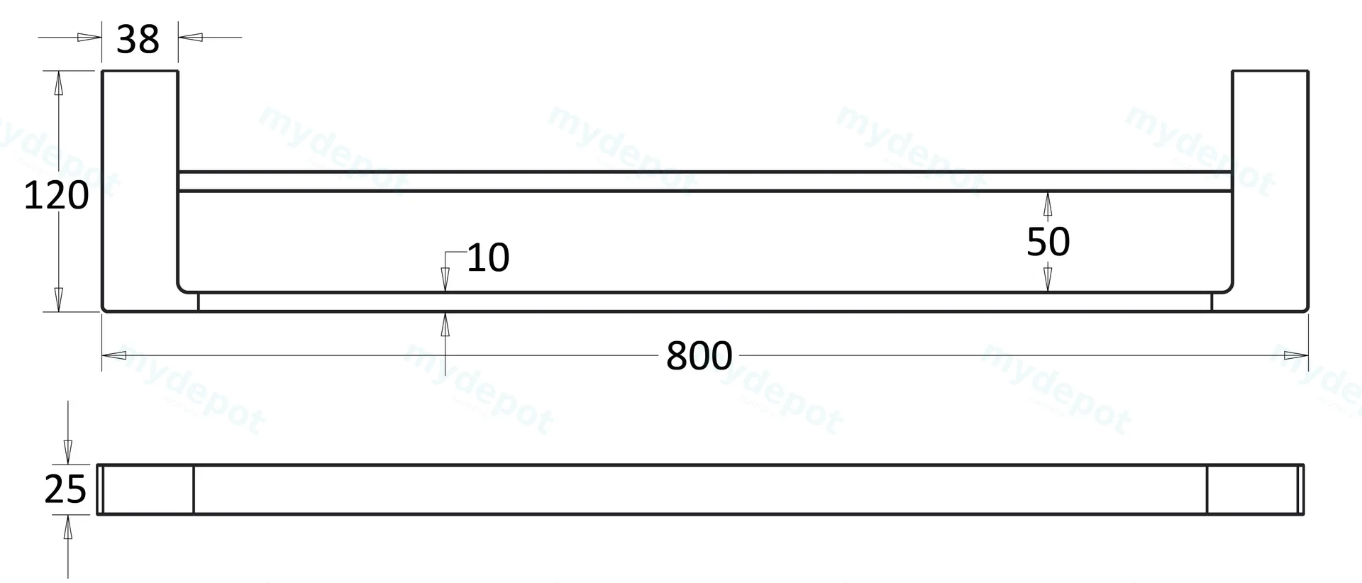 Ceram Double Towel Rail 800 mm(Chrome) view 2