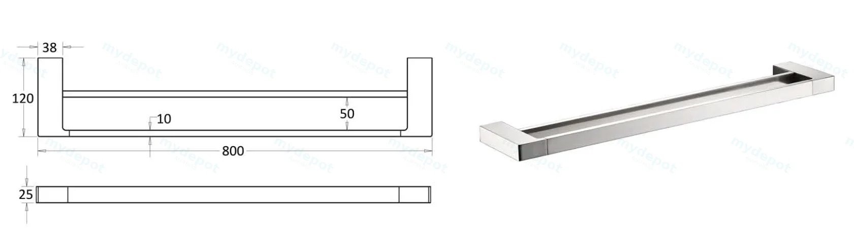 Ceram Double Towel Rail 800 mm(Brushed Nickel) view 2
