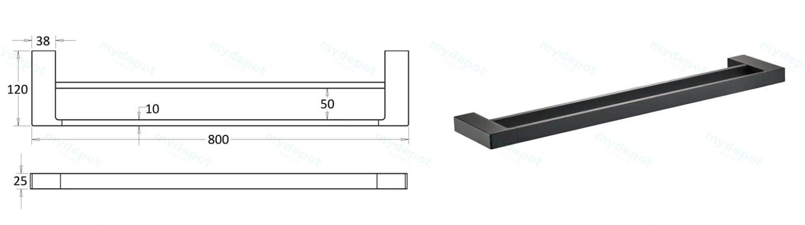Ceram Double Towel Rail 800 mm(Matt Black) view 2