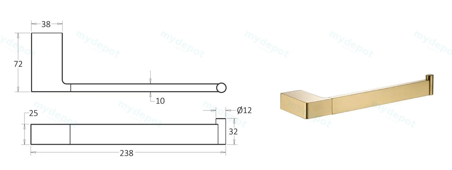 Ceram Towel Bar(Brushed Gold) view 2