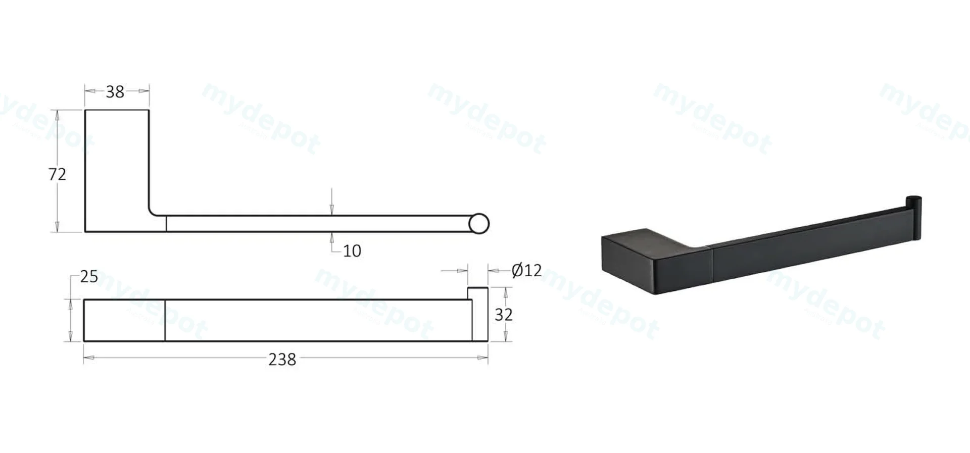 Ceram Towel Bar(Matt Black) view 2