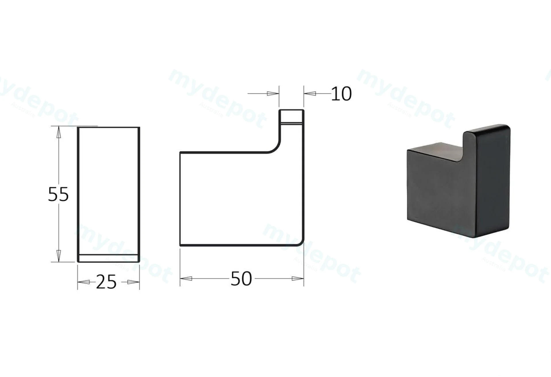 Ceram Robe Hook(Matt Black) view 2
