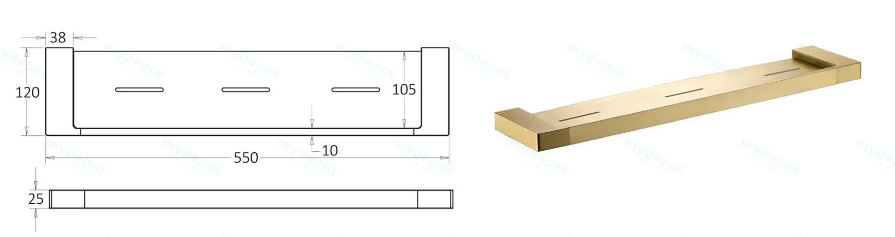 Ceram Cosmetic Shelf(Brushed Gold) view 2
