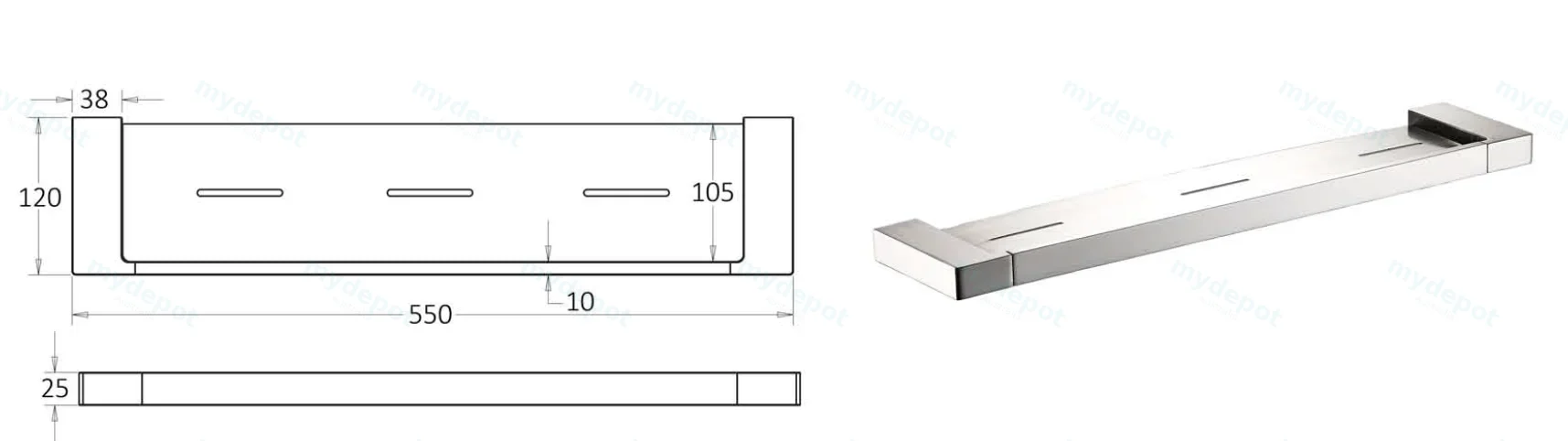 Ceram Cosmetic Shelf(Brushed Nickel) view 2