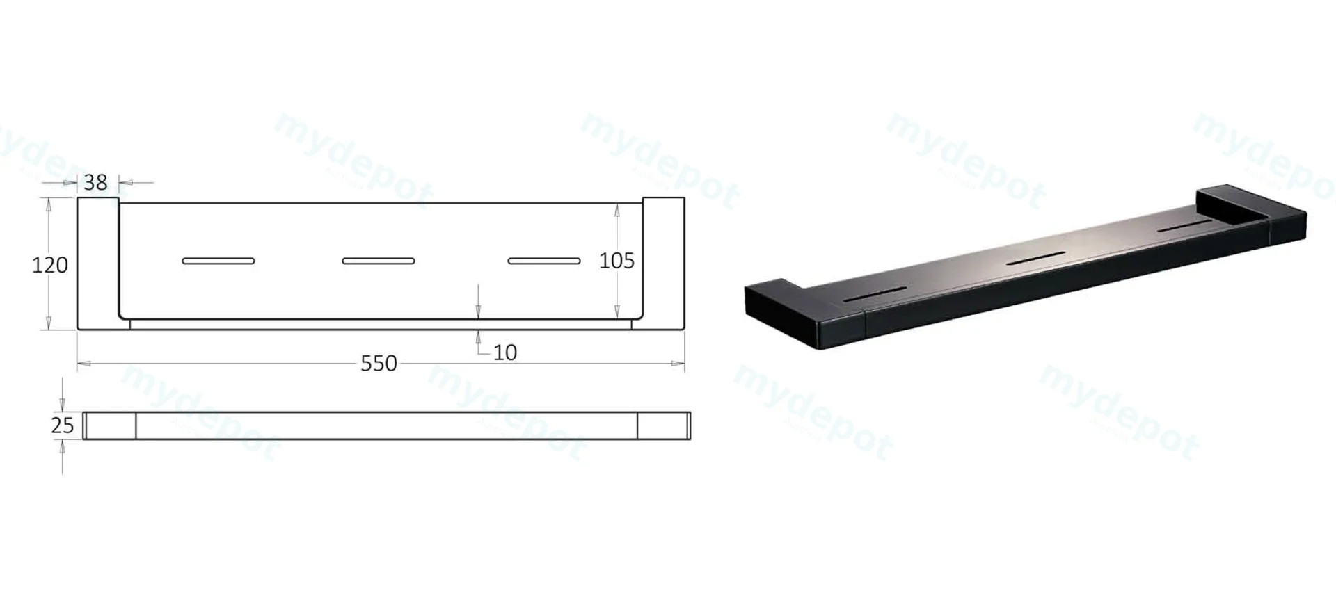 Ceram Cosmetic Shelf(Matt Black) view 2