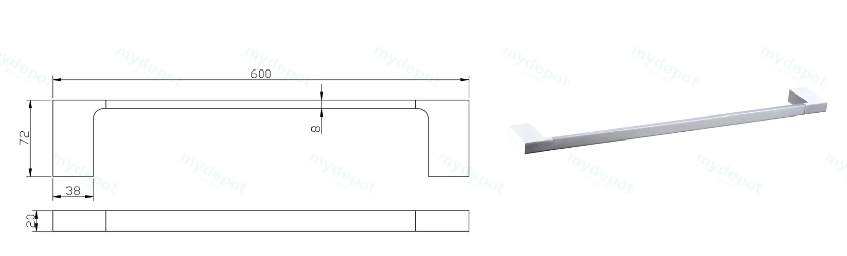 Eden Single Towel Rail 600 mm(Chrome) view 2