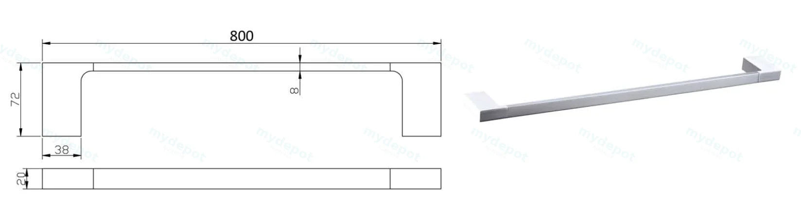 Eden Single Towel Rail 800 mm(Chrome) view 2
