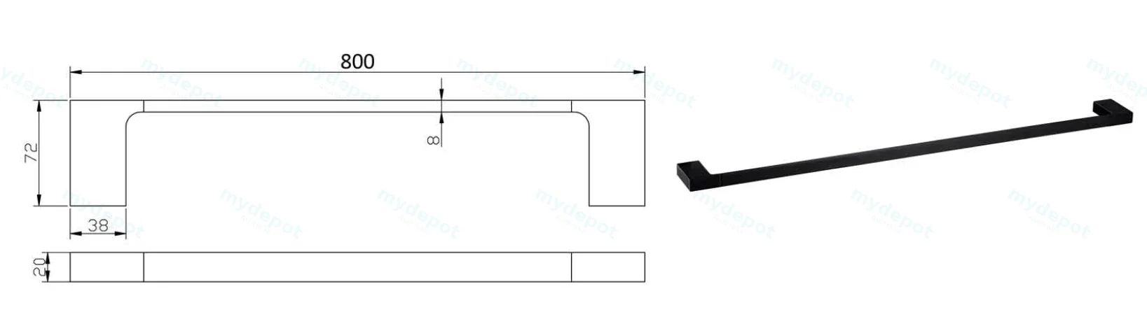 Eden Single Towel Rail 800 mm(Matt Black) view 2