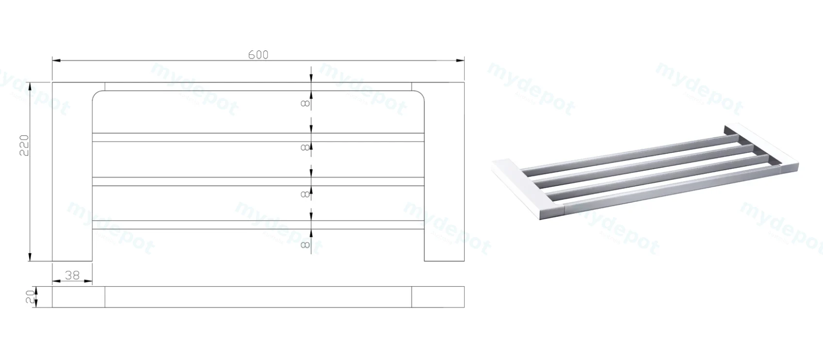 Eden Towel Shelf 600 mm(Chrome) view 2