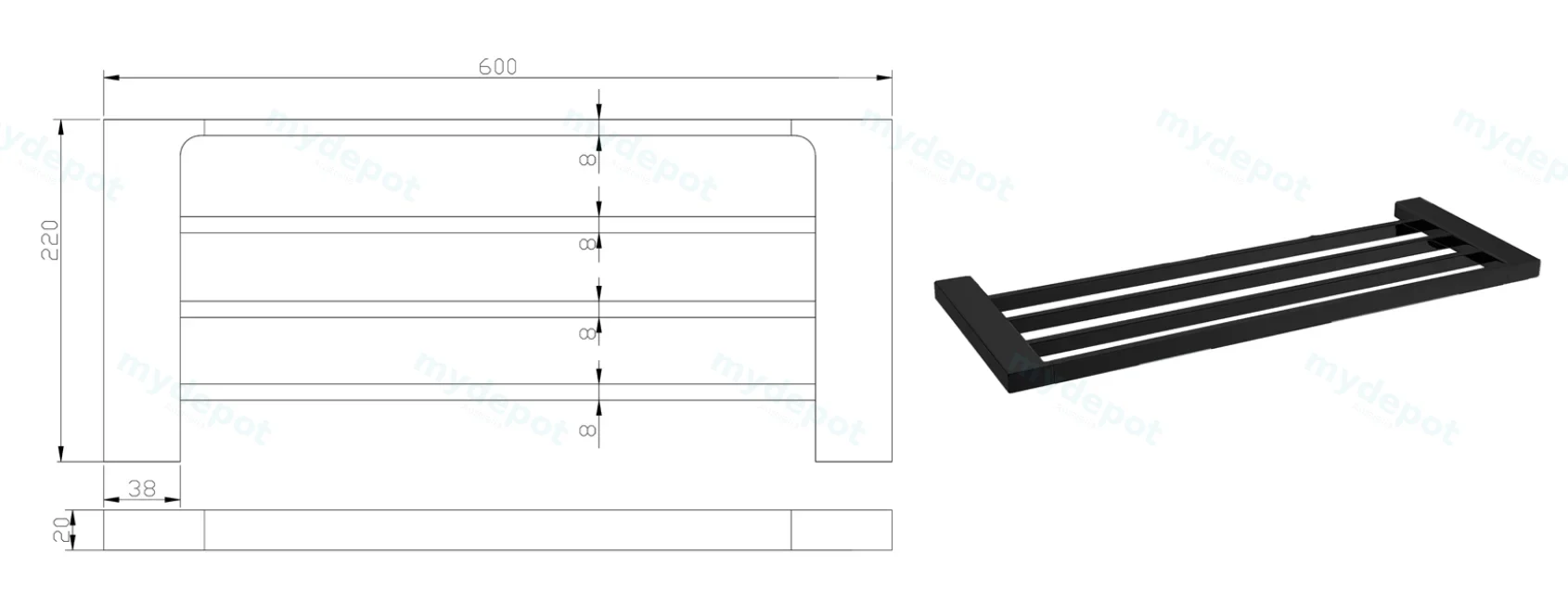 Eden Towel Shelf 600 mm(Matt Black) view 2