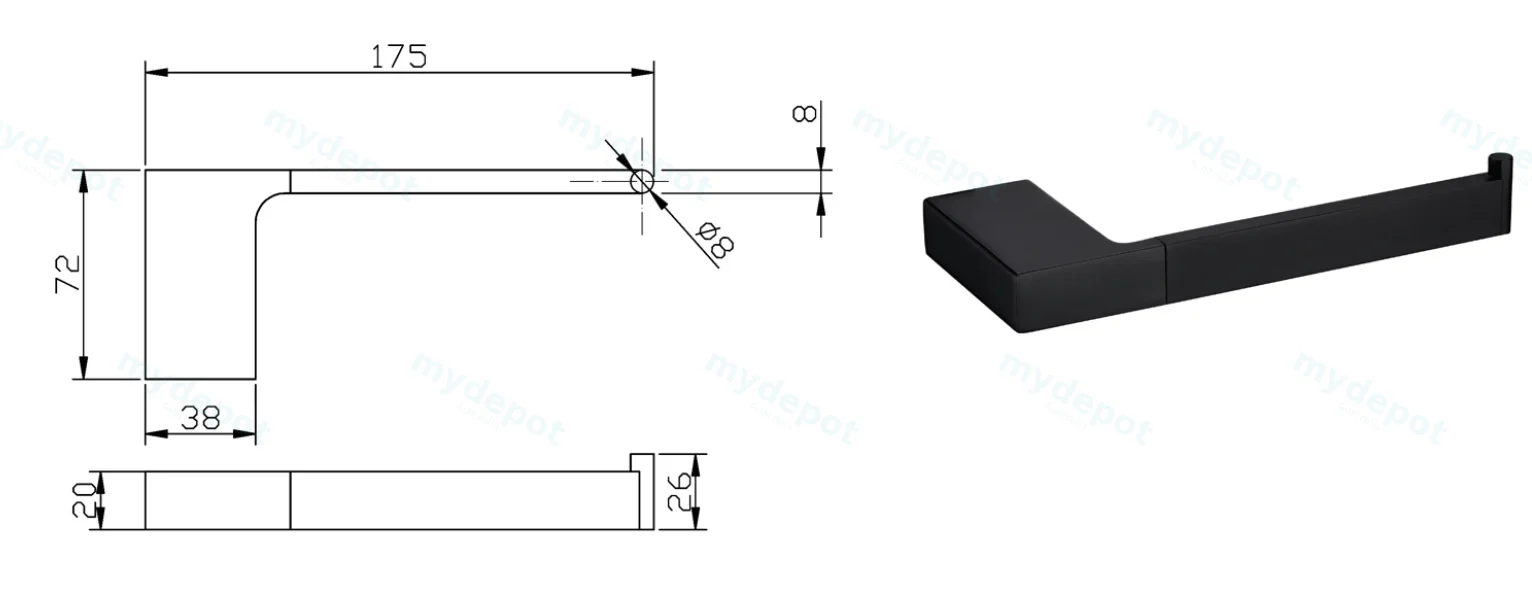 Eden Toilet Roll Holder(Matt Black) view 2