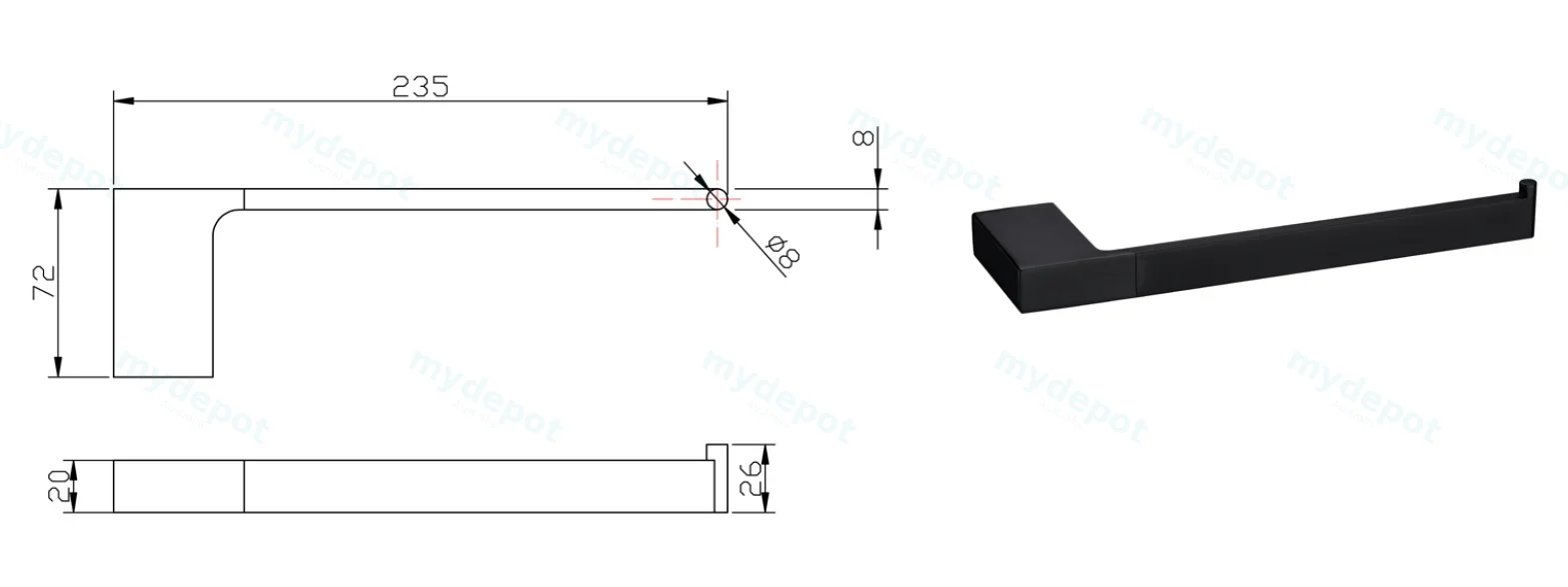 Eden Towel Bar(Matt Black) view 2