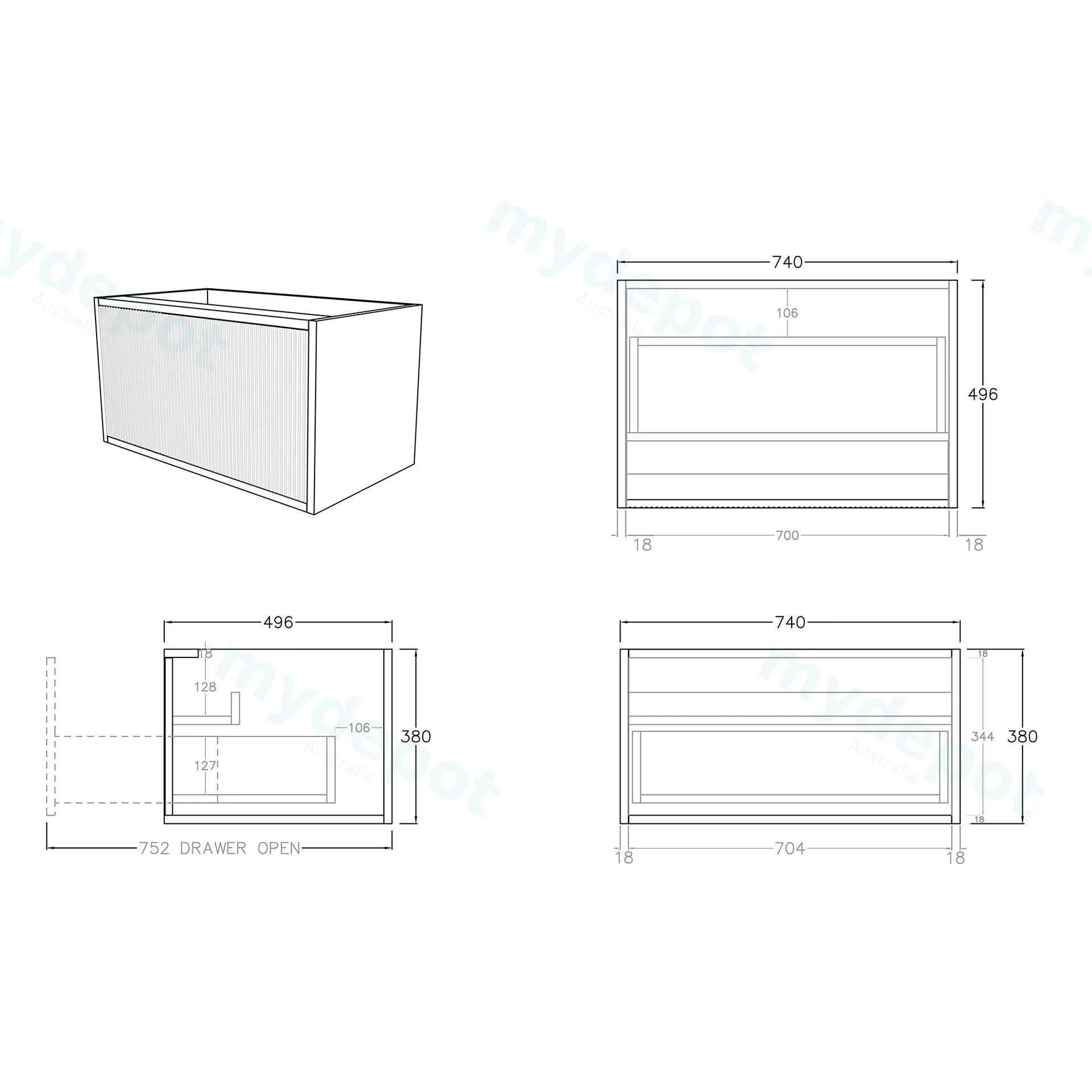 Kiama 750mm Prime Oak One Drawer Wall Hung Vanity Cabinet Only view 3