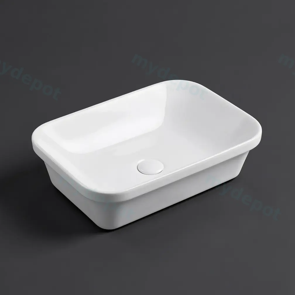 605*368*148mm Gloss White Kliff Fine Ceramic Insert Basin No Overflow,32mm Waste view 2