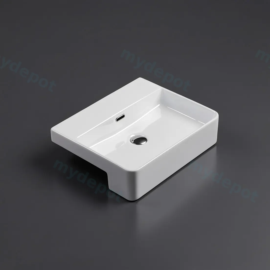 502*420*125mm Gloss White Kliff Fine Ceramic Semi Ress Basin Notap Hole Overflow,32mm Waste view 2