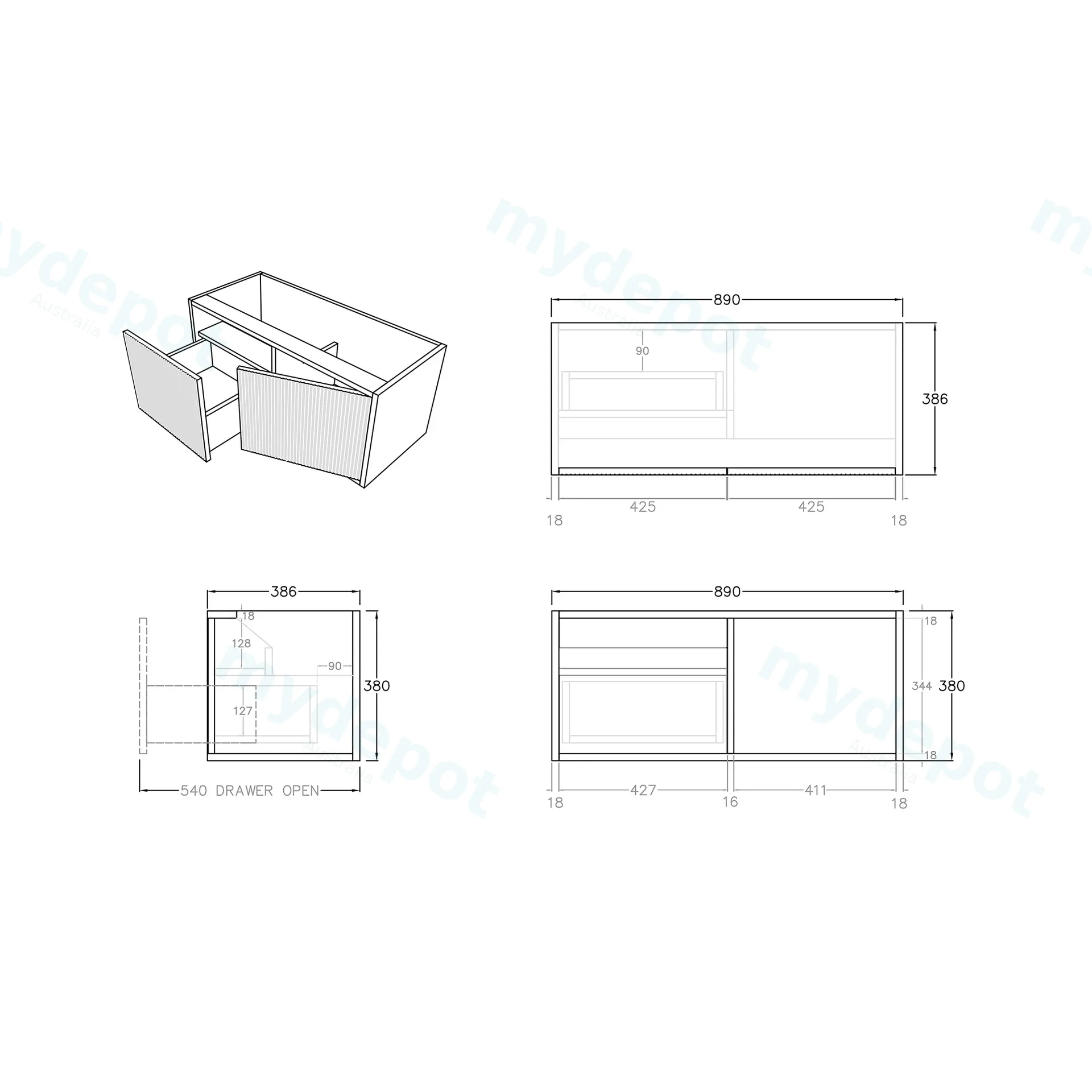 Kiama Slim 900mm Prime Oak One Left Drawer One Right Door Narrow Wall Hung Vanity Cabinet Only view 5